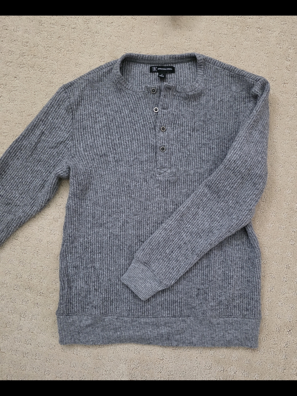 Grey Ribbed Henley Sweater - Picture 3 of 4